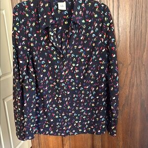 CAbi Black Button Down Shirt with Cuffed Sleeves and  Collar
